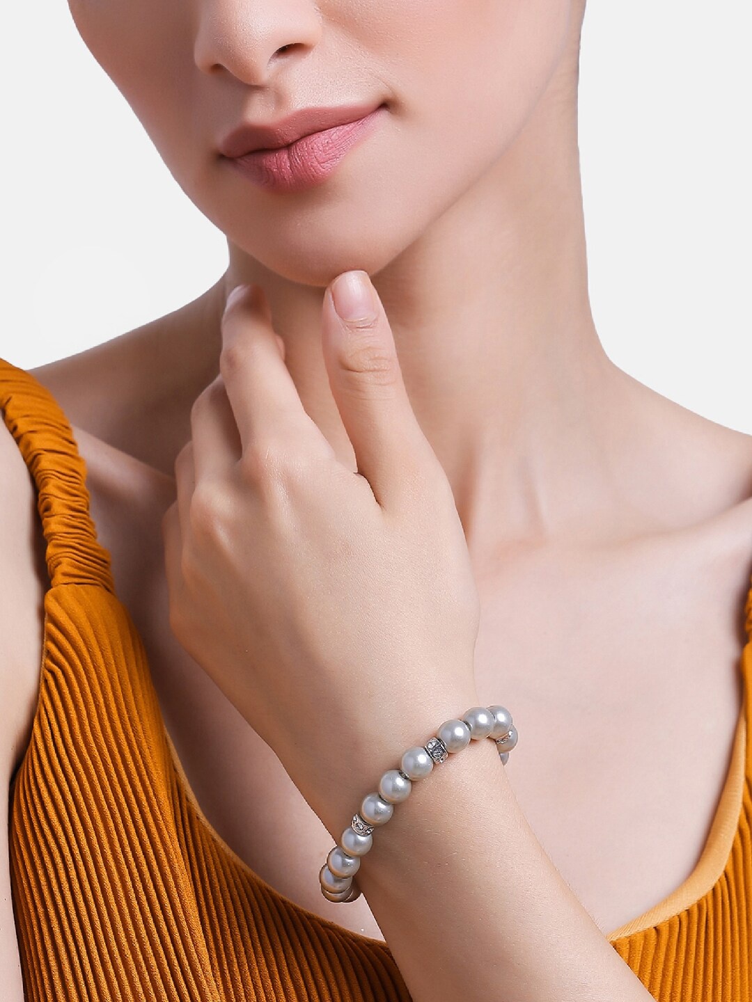 

Estele Women Pearls Silver-Plated Link Bracelet