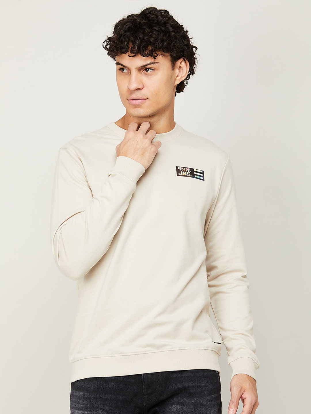 

Bossini Men Printed Cotton Sweatshirt, Beige