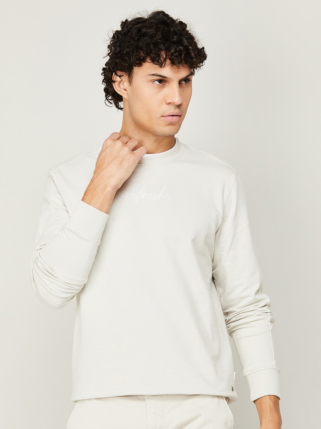 

Fame Forever by Lifestyle Men Round Neck Long sleeve Cotton Pullover Sweatshirt, White