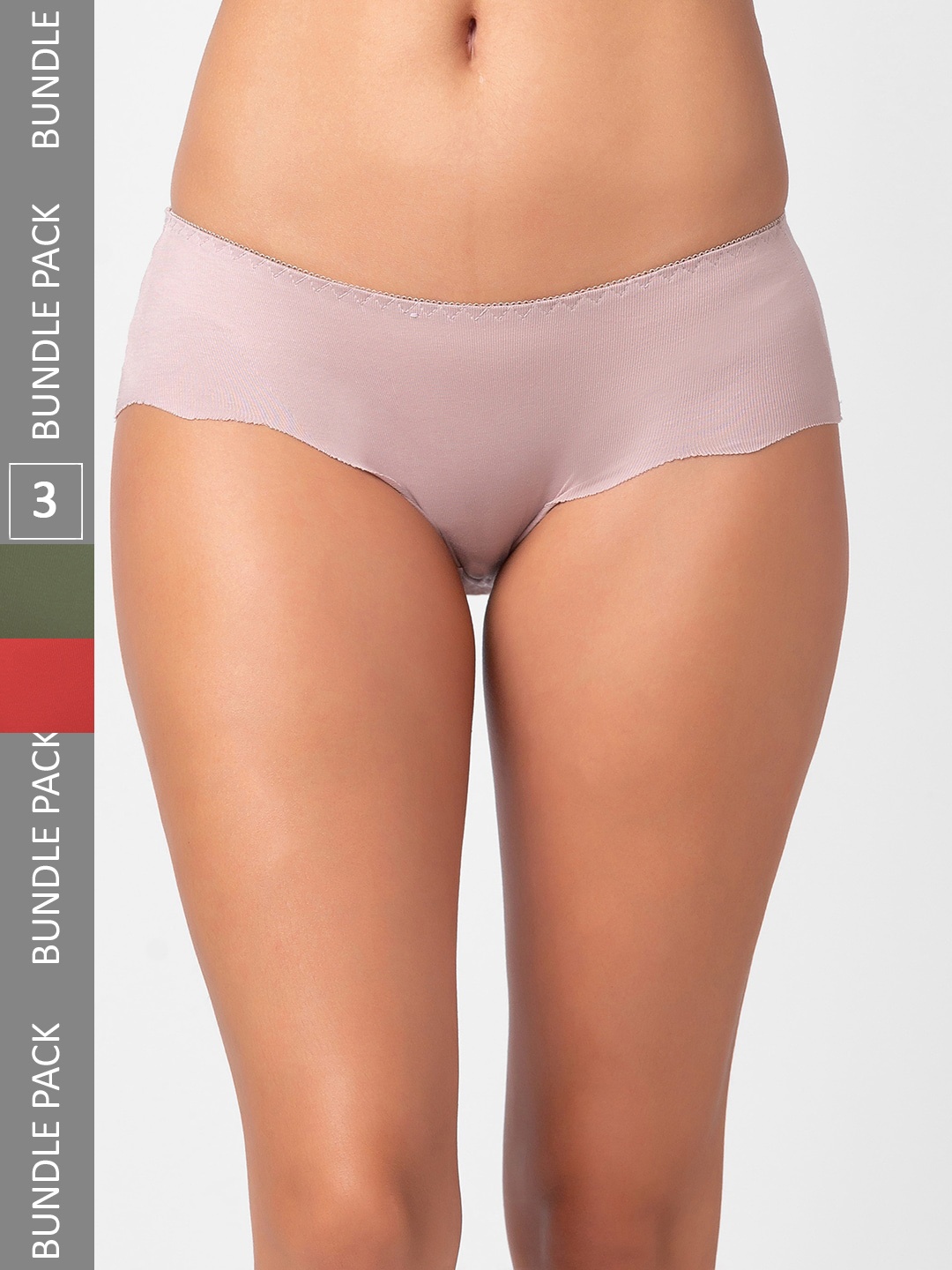 

FashionRack Women Pack Of 3 Seamless Hipster Cotton Briefs 3801_SGrR, Olive