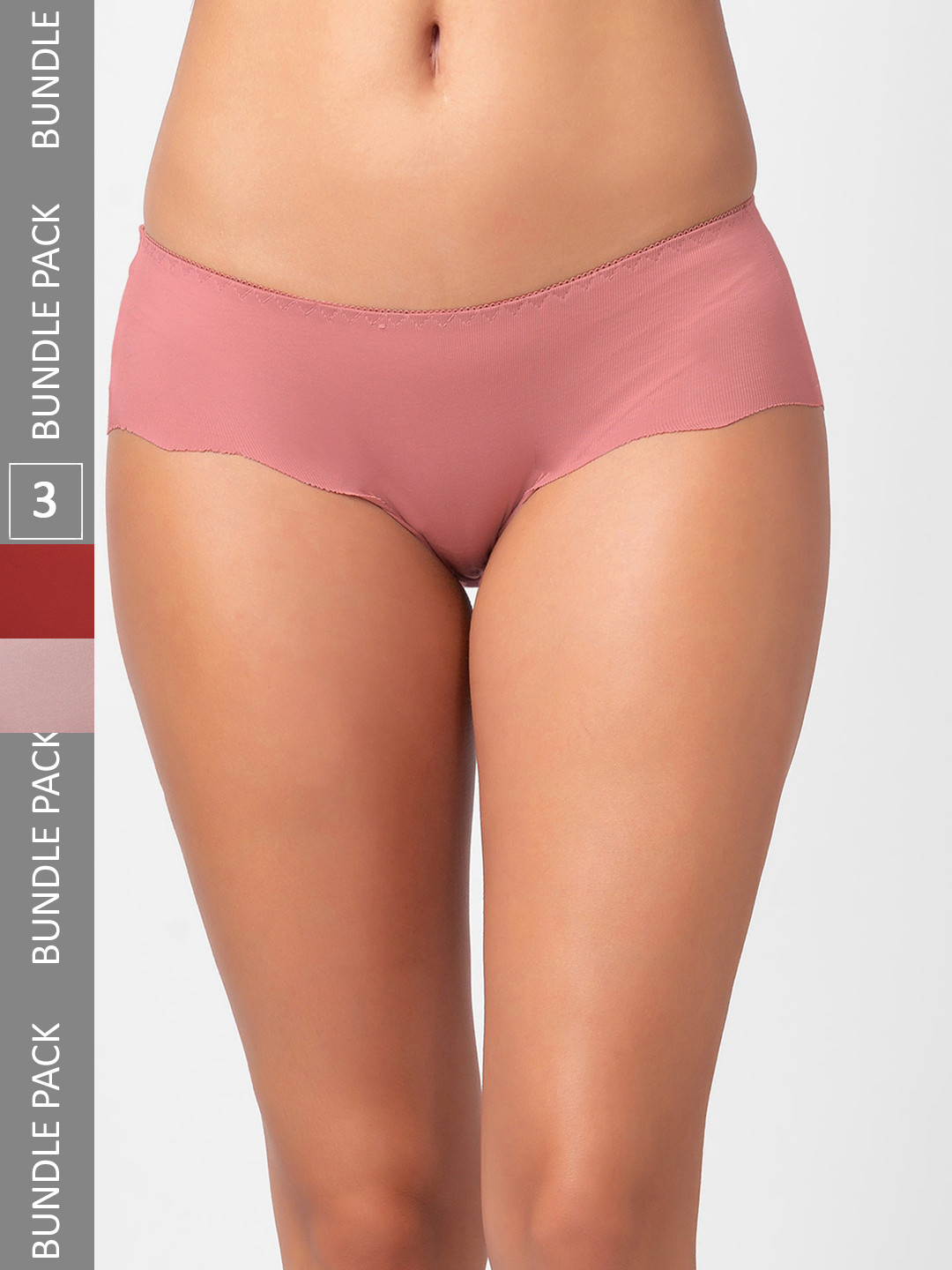 

FashionRack Women Pack Of 3 Seamless Hipster Cotton Briefs 3801_SMPi, Pink