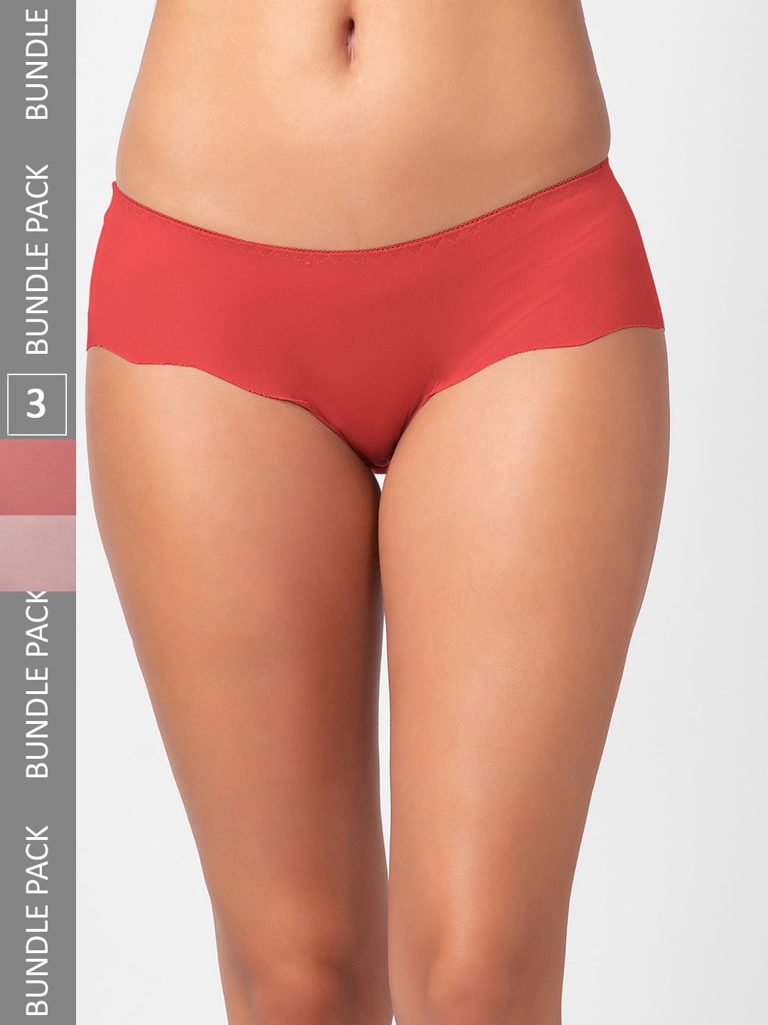 

FashionRack Women Pack Of 3 Seamless Hipster Cotton Briefs 3801_SPiR, Red