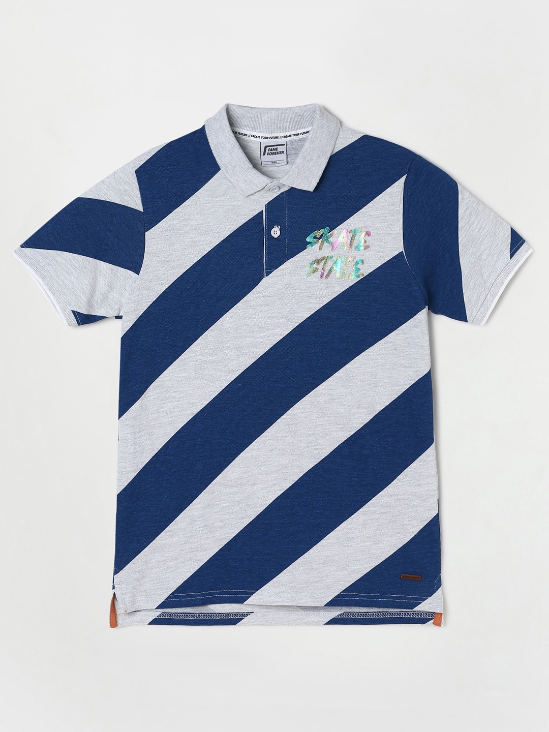 

Fame Forever by Lifestyle Boys Striped Polo Collar Pure Cotton T-shirt, Blue