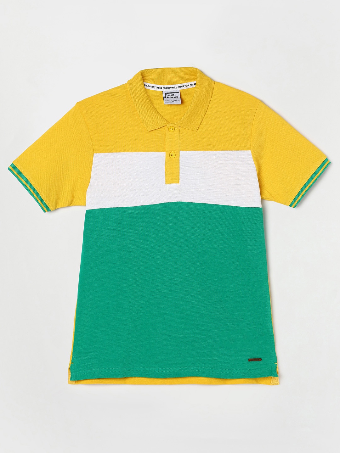 

Fame Forever by Lifestyle Boys Colourblocked Polo Collar Pure Cotton T-shirt, Yellow