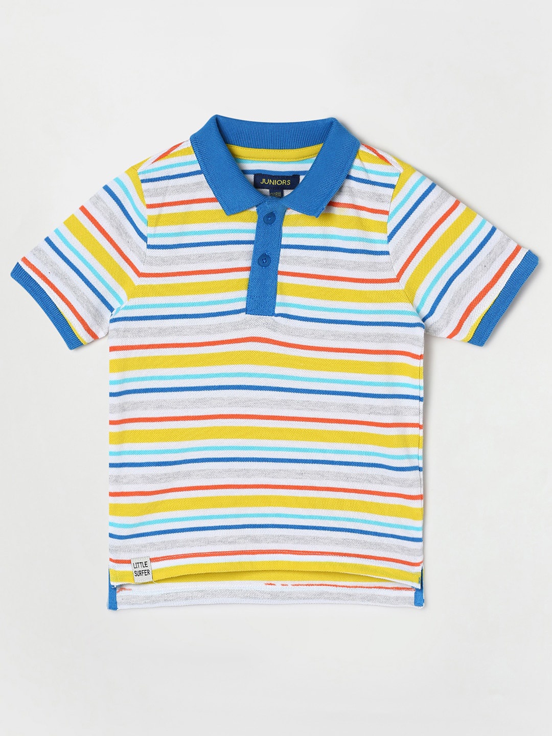 

Juniors by Lifestyle Boys Striped Polo Collar Pure Cotton T-shirt, White