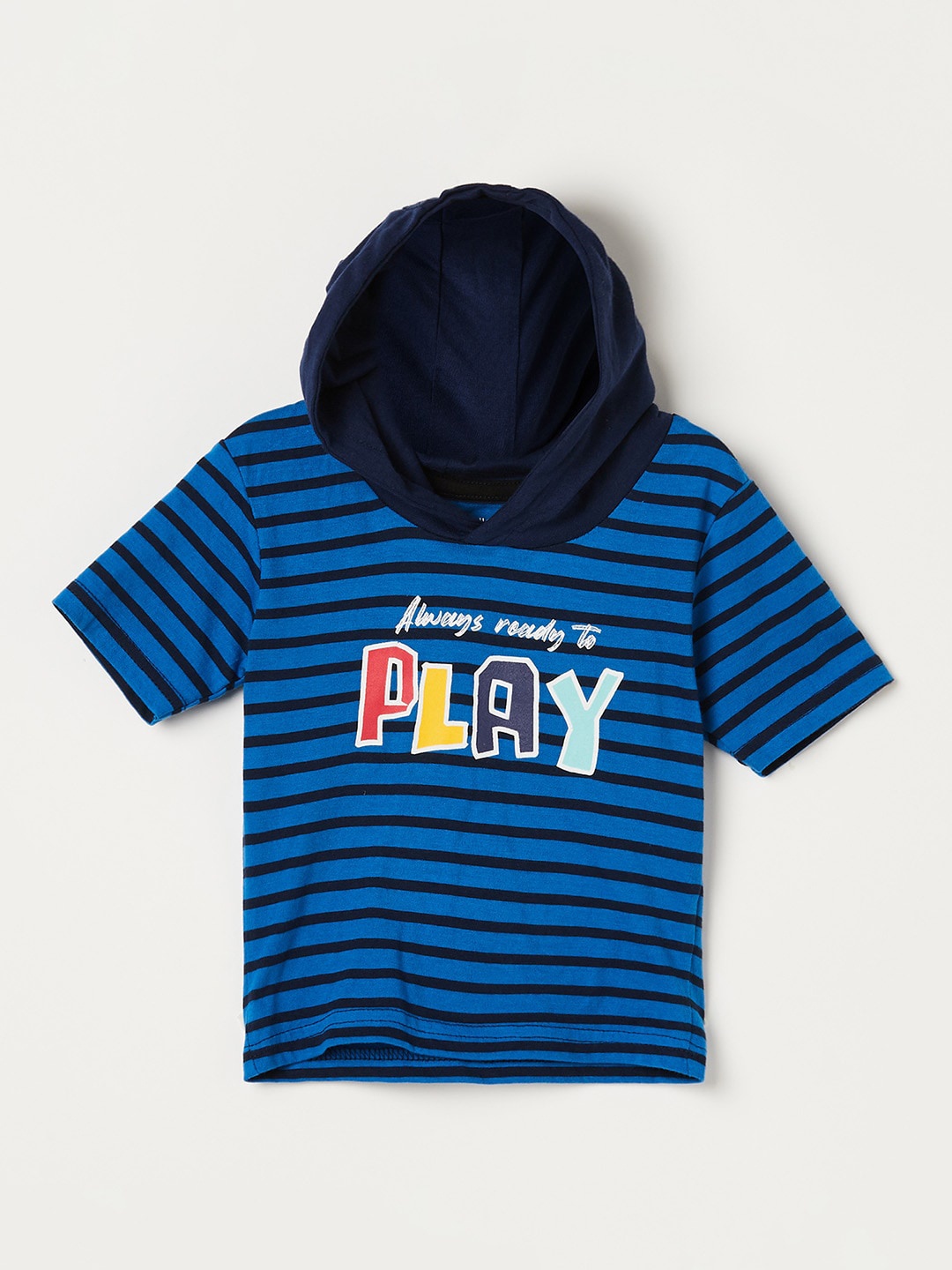 

Juniors by Lifestyle Boys Striped Hooded Pure Cotton T-shirt, Navy blue