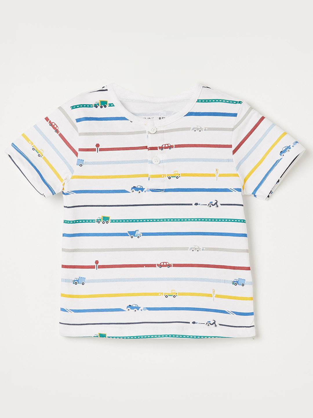 

Juniors by Lifestyle Boys Striped Henley Neck Pure Cotton T-shirt, White