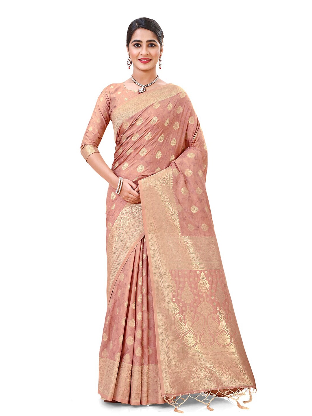 

elora Woven Design Zari Banarasi Saree, Peach