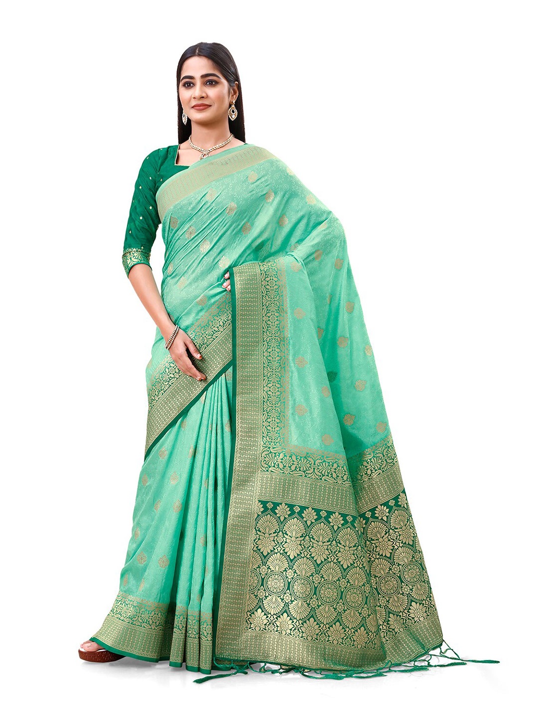 

elora Woven Design Zari Banarasi Saree, Green