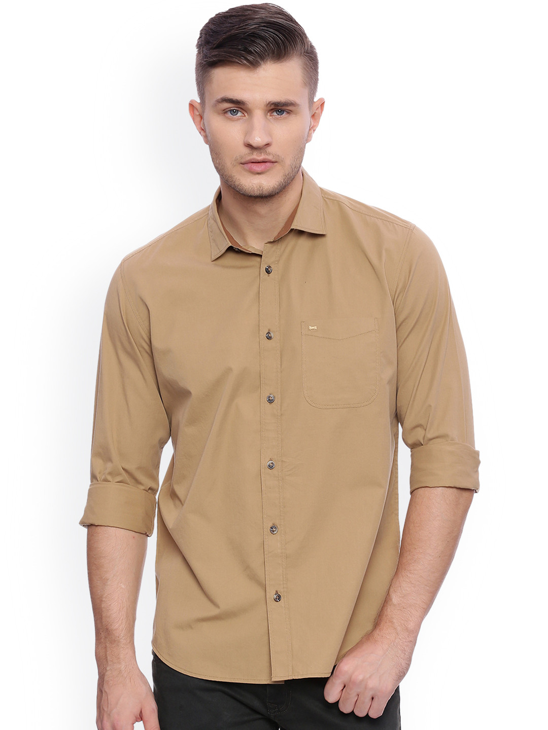 

Basics Men Beige Slim Fit Solid Casual Shirt