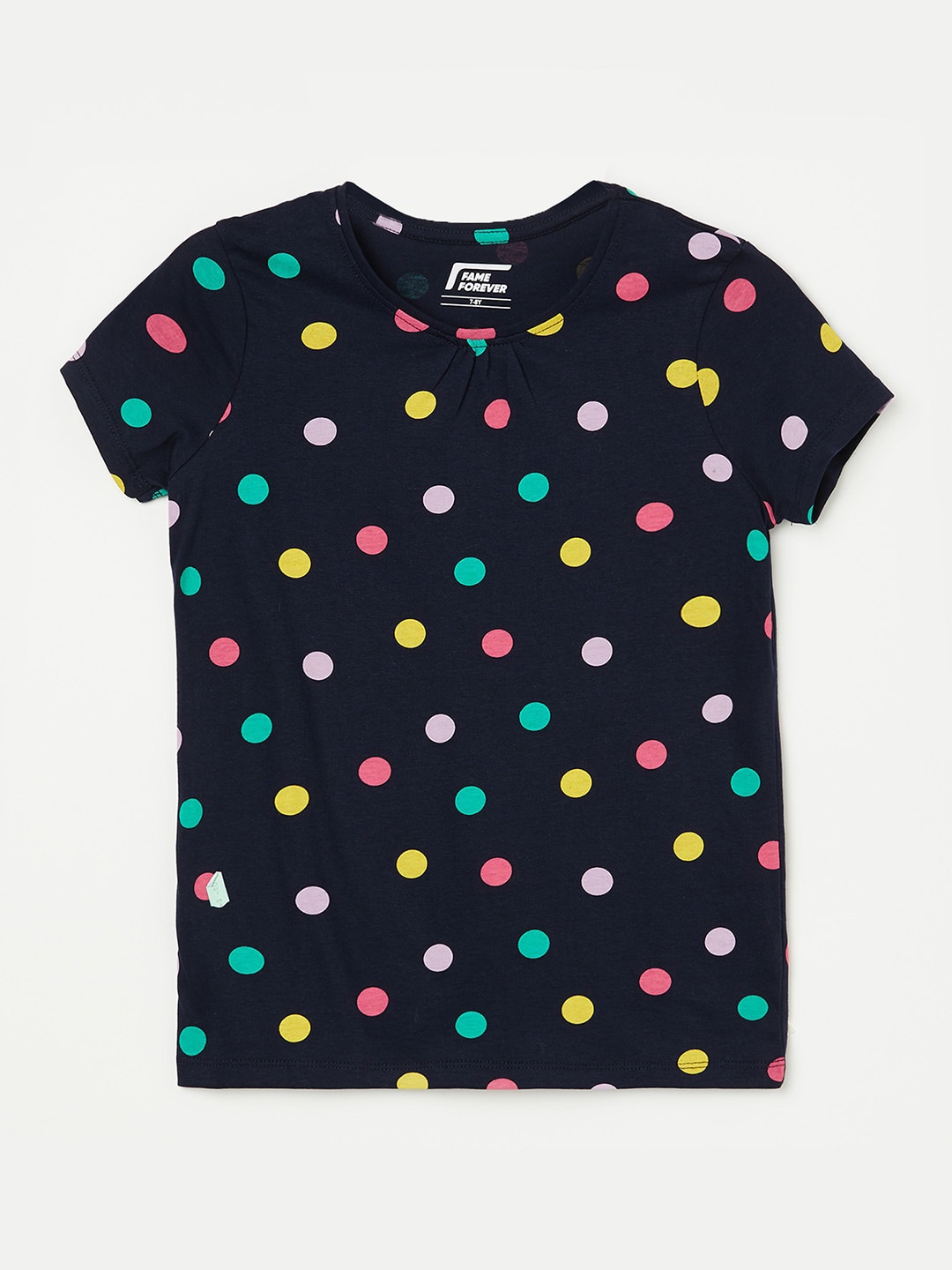 

Fame Forever by Lifestyle Girls Polka Dot Printed Cotton T-shirt, Navy blue