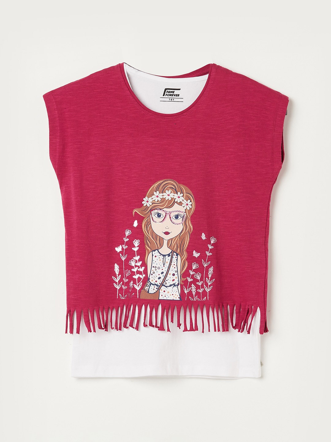 

Fame Forever by Lifestyle Girls Printed Pure Cotton Raw Edge T-shirt, Red