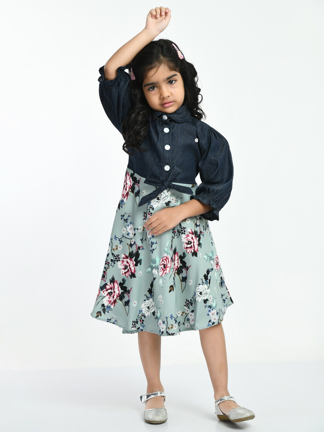 

Bella Moda Bow Detailed Floral Cotton Dress, Sea green