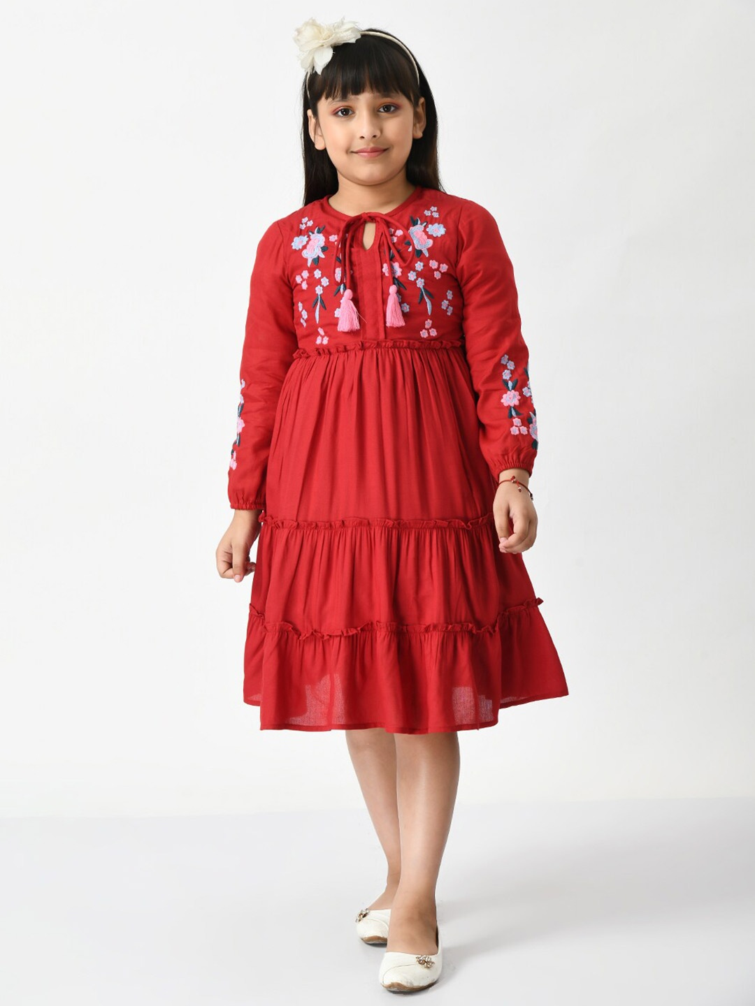 

Bella Moda Floral Embroidered Midi Dress, Red