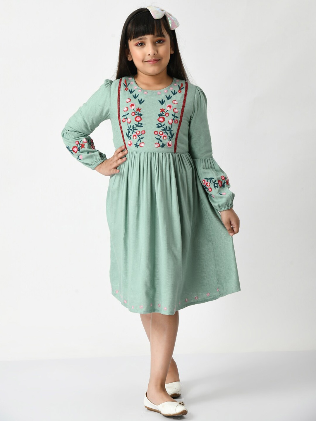 

Bella Moda Sea Floral Embroidered A-Line Dress, Sea green