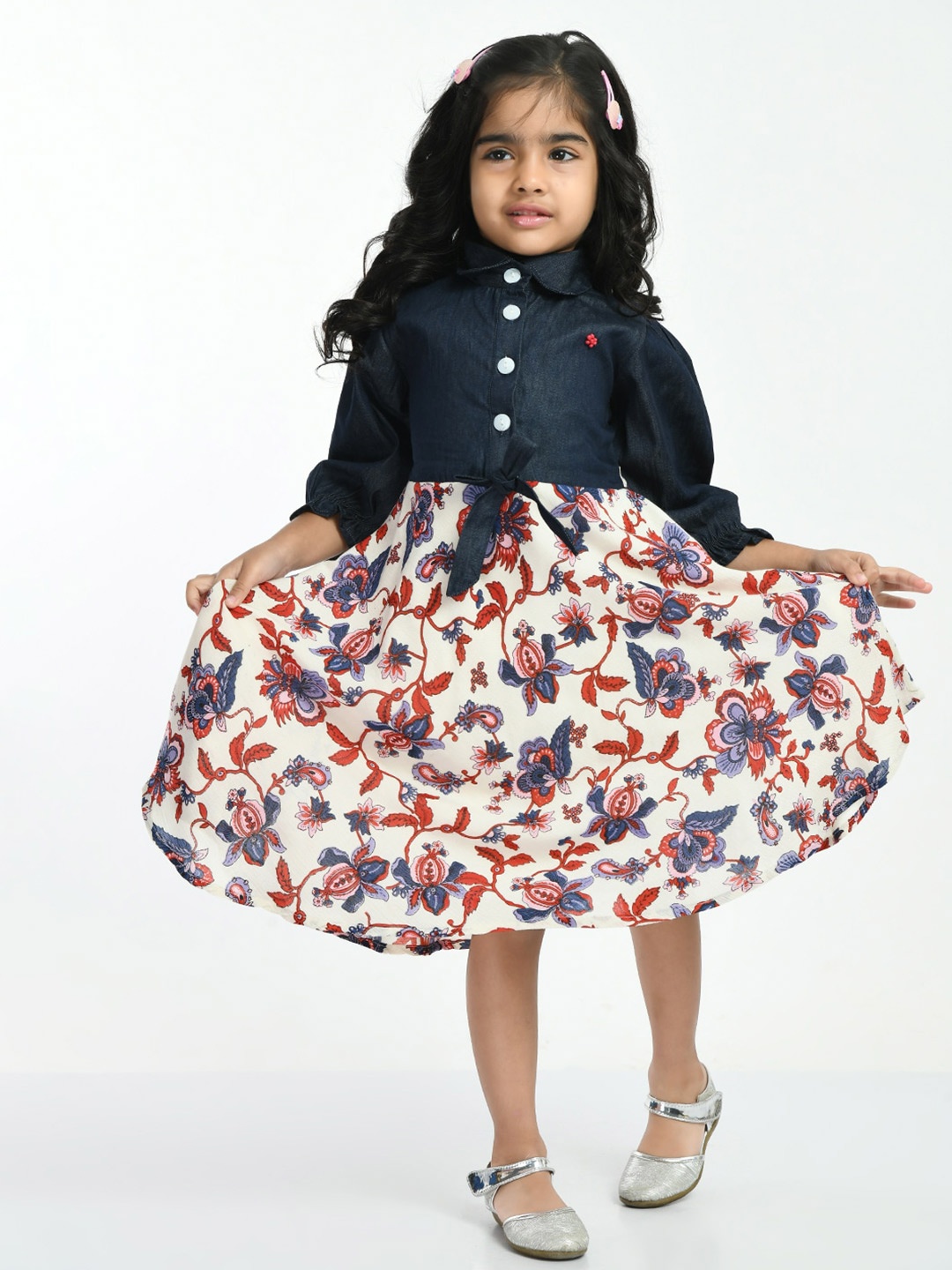 

Bella Moda Floral Printed Peter Pan Collar Cotton Dress, White