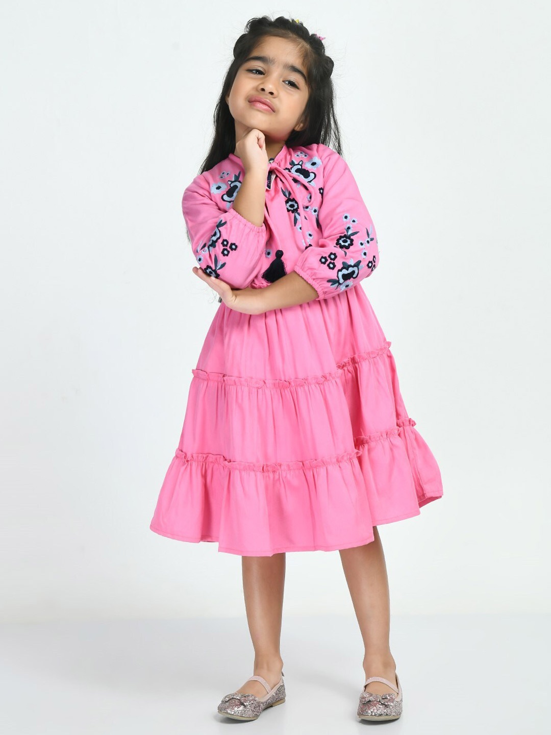 

Bella Moda Floral Embroidered Cotton Dress, Pink