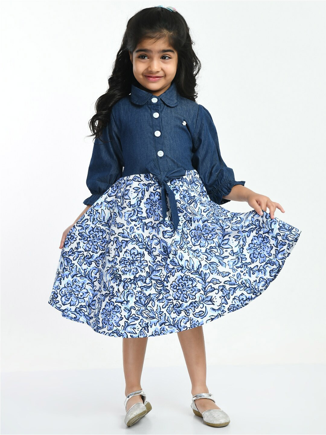 

Bella Moda Girls Floral Midi Cotton Dress, Blue
