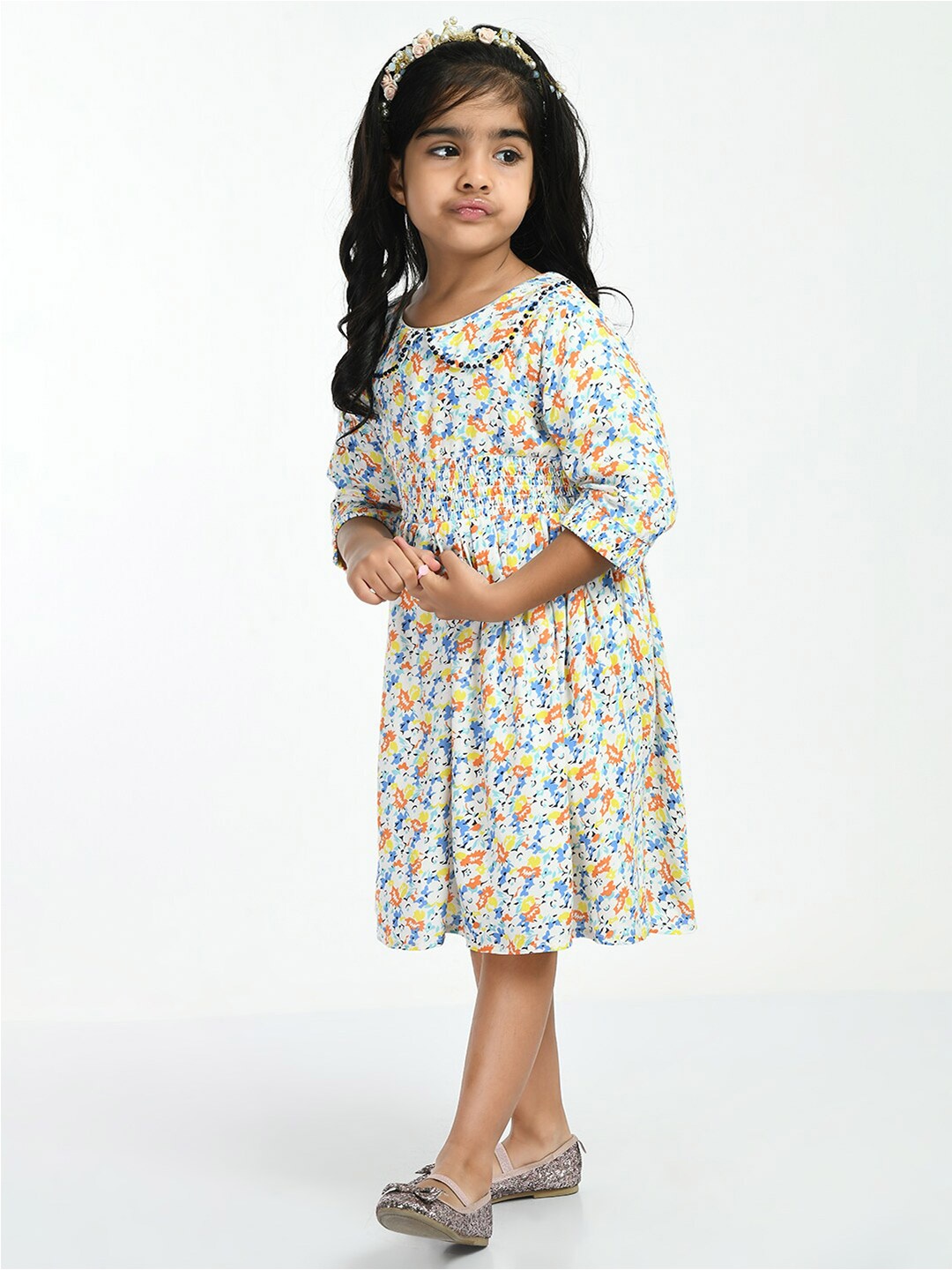 

Bella Moda Floral Peter Pan Collar Cotton Dress, White