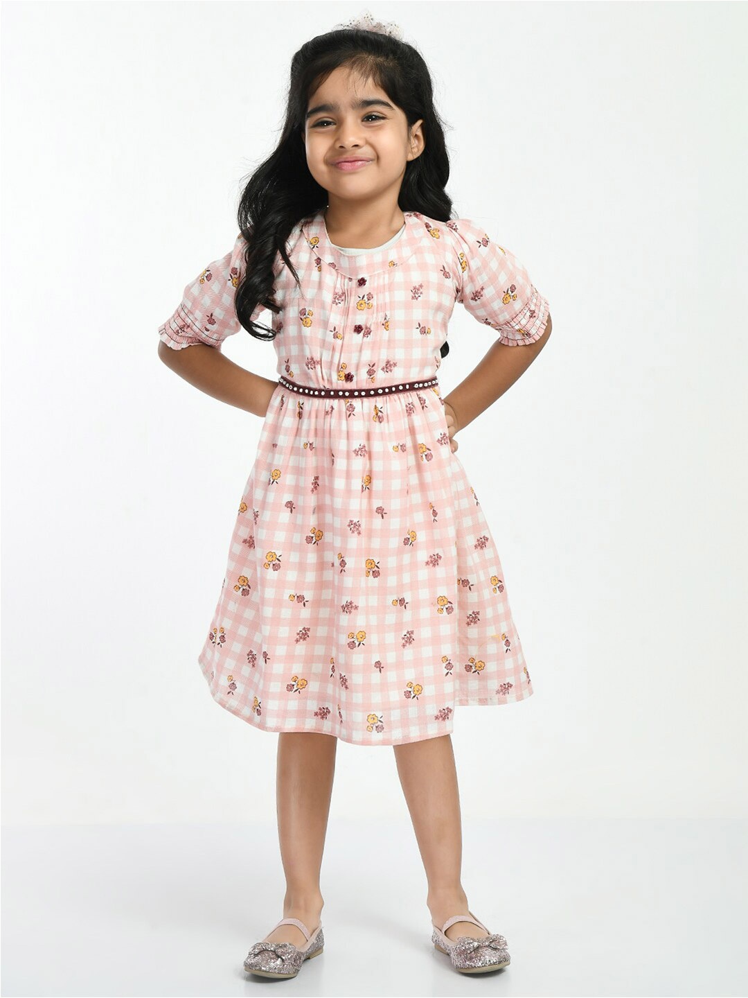 

Bella Moda Floral Printed Fit & Flare Cotton Dress, Peach