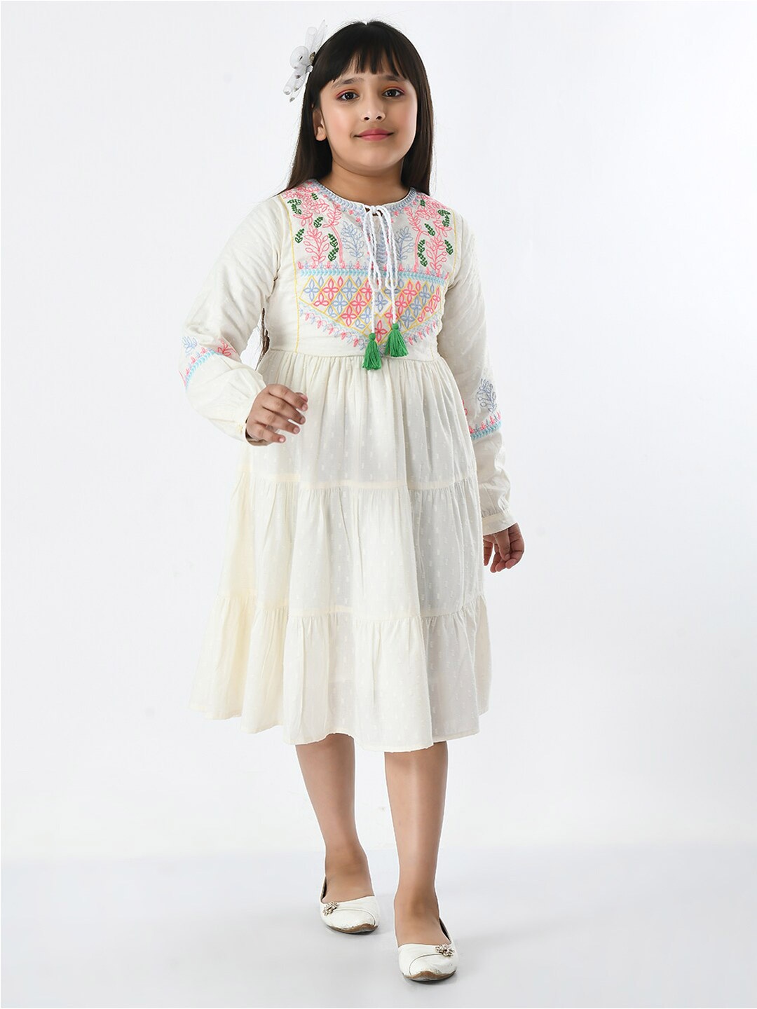 

Bella Moda Floral Embroidered Midi Fit & Flare Cotton Dress, White