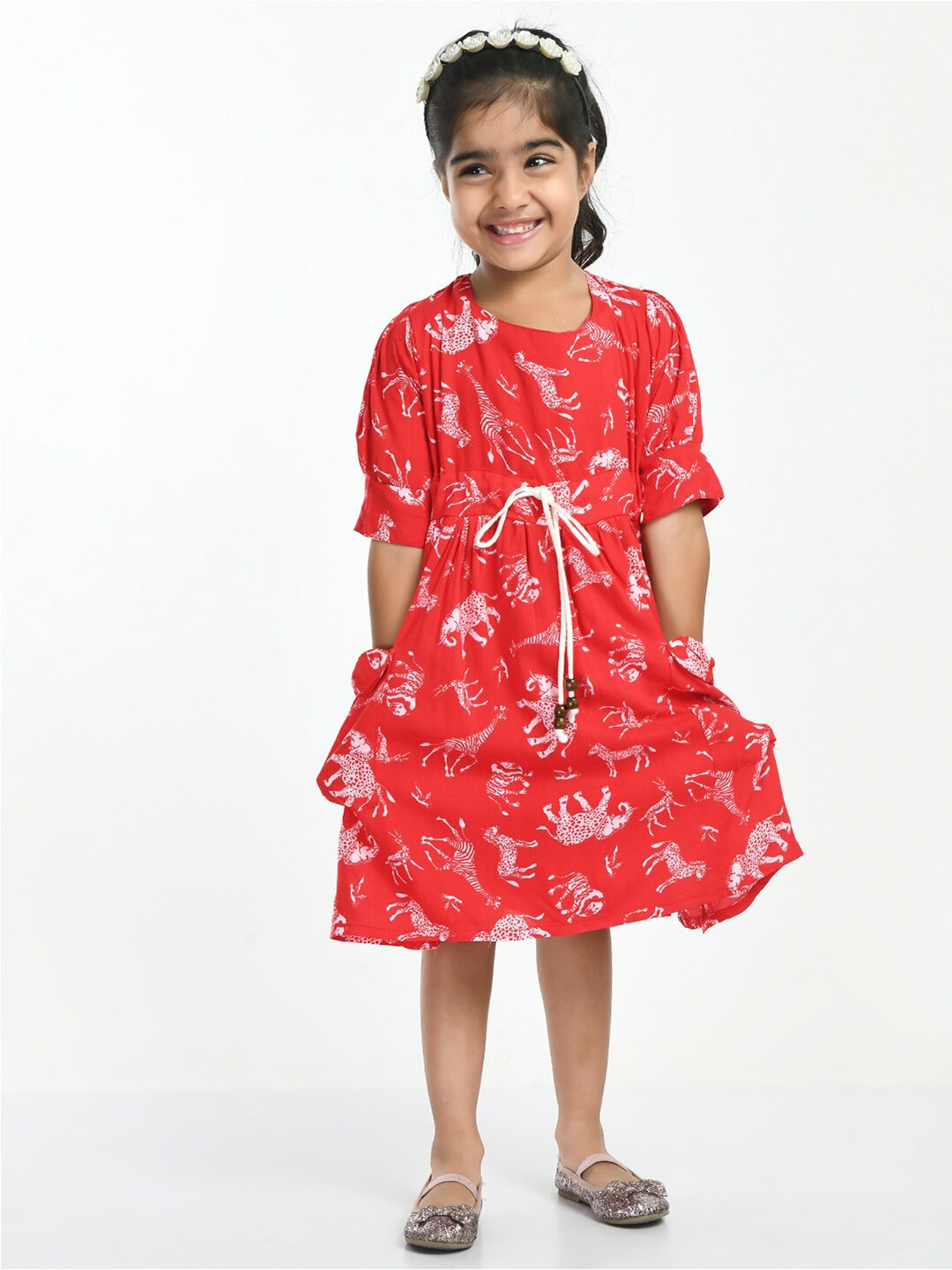 

Bella Moda Girls Printed Pure Cotton Dress, Red