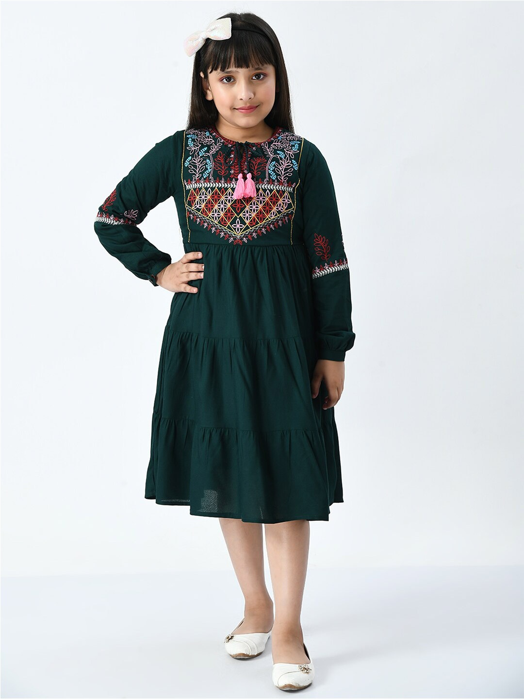 

Bella Moda Cotton Floral Embroidered Dress, Green