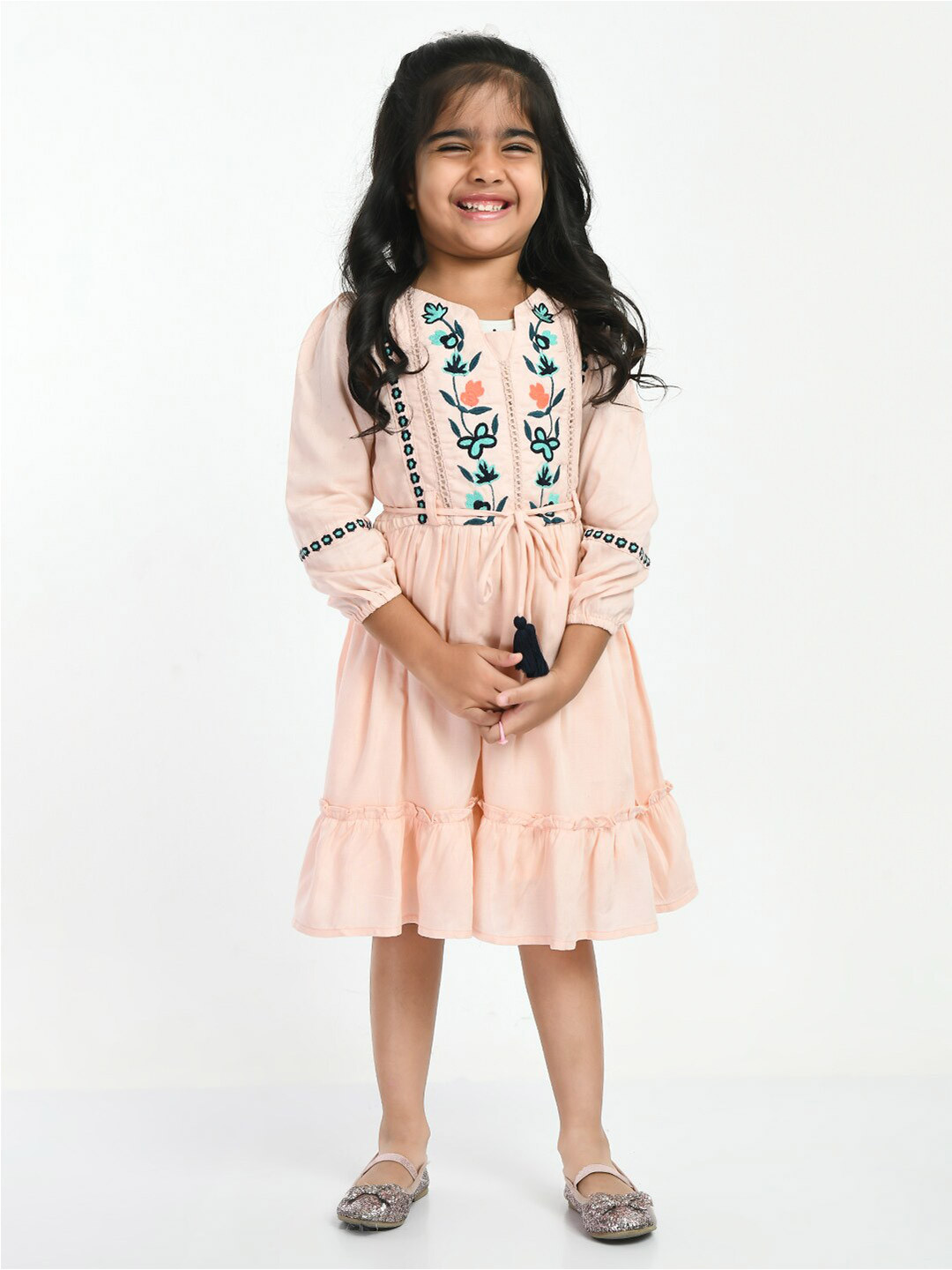

Bella Moda Cotton Floral Embroidered A-Line Mini Dress, Peach