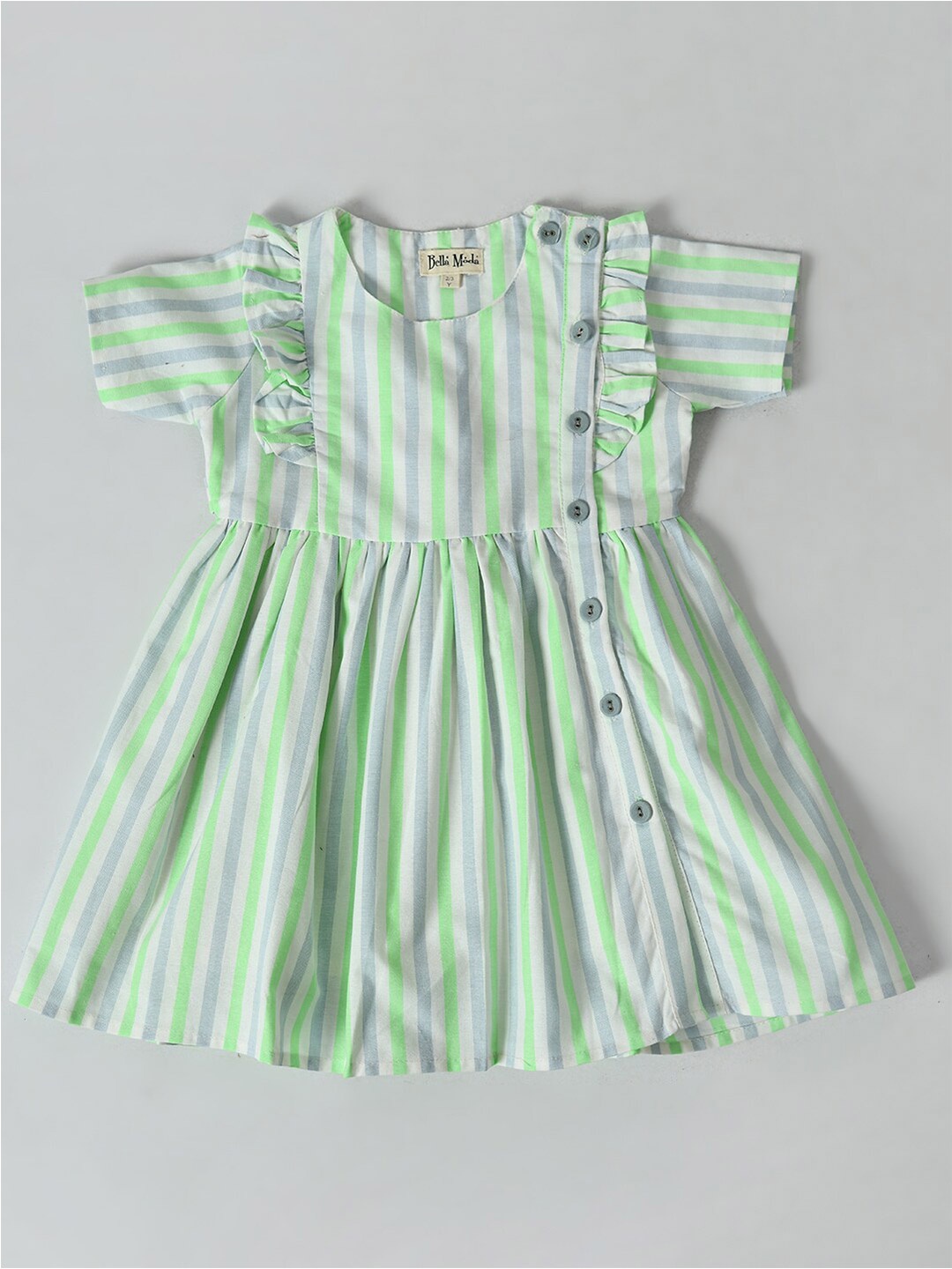 

Bella Moda Round Neck Striped Fit & Flare Cotton Dress, Sea green