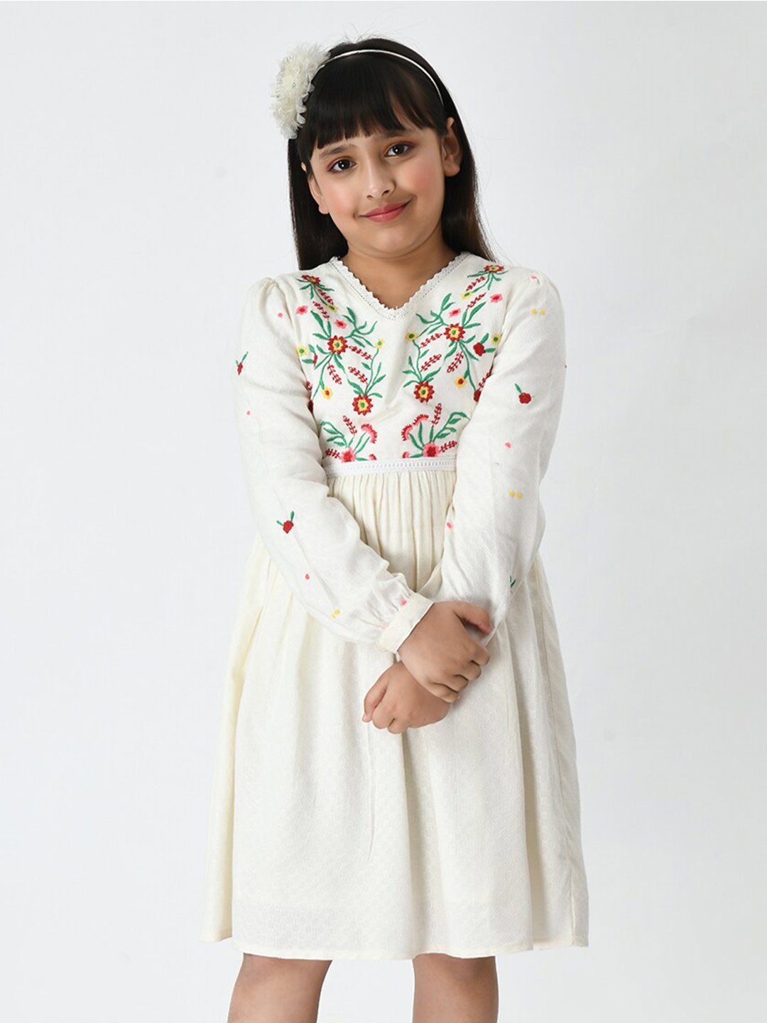 

Bella Moda Floral Embroidered A-Line Midi Dress, White