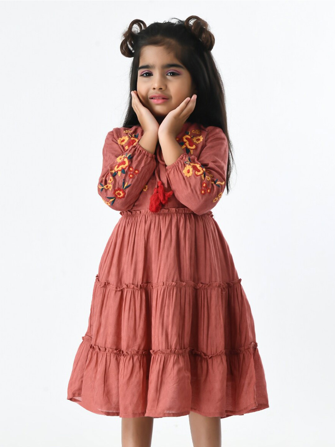 

Bella Moda Floral Embroidered Dress, Rust
