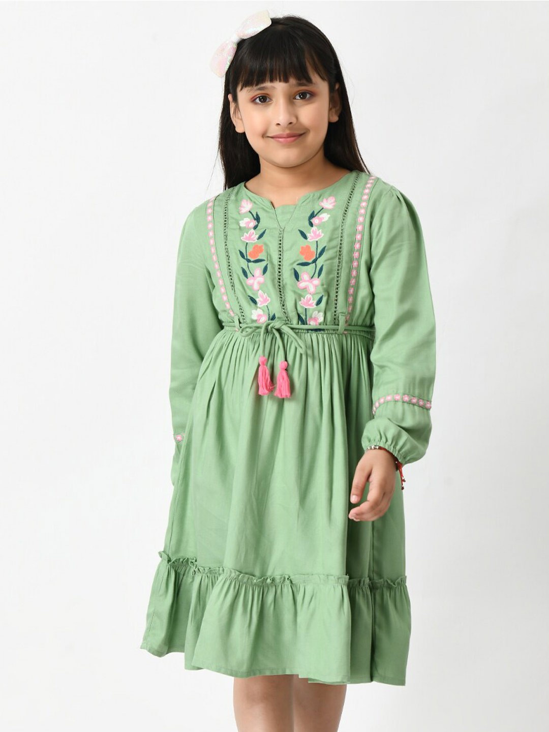 

Bella Moda Floral Embroidered Dress, Green