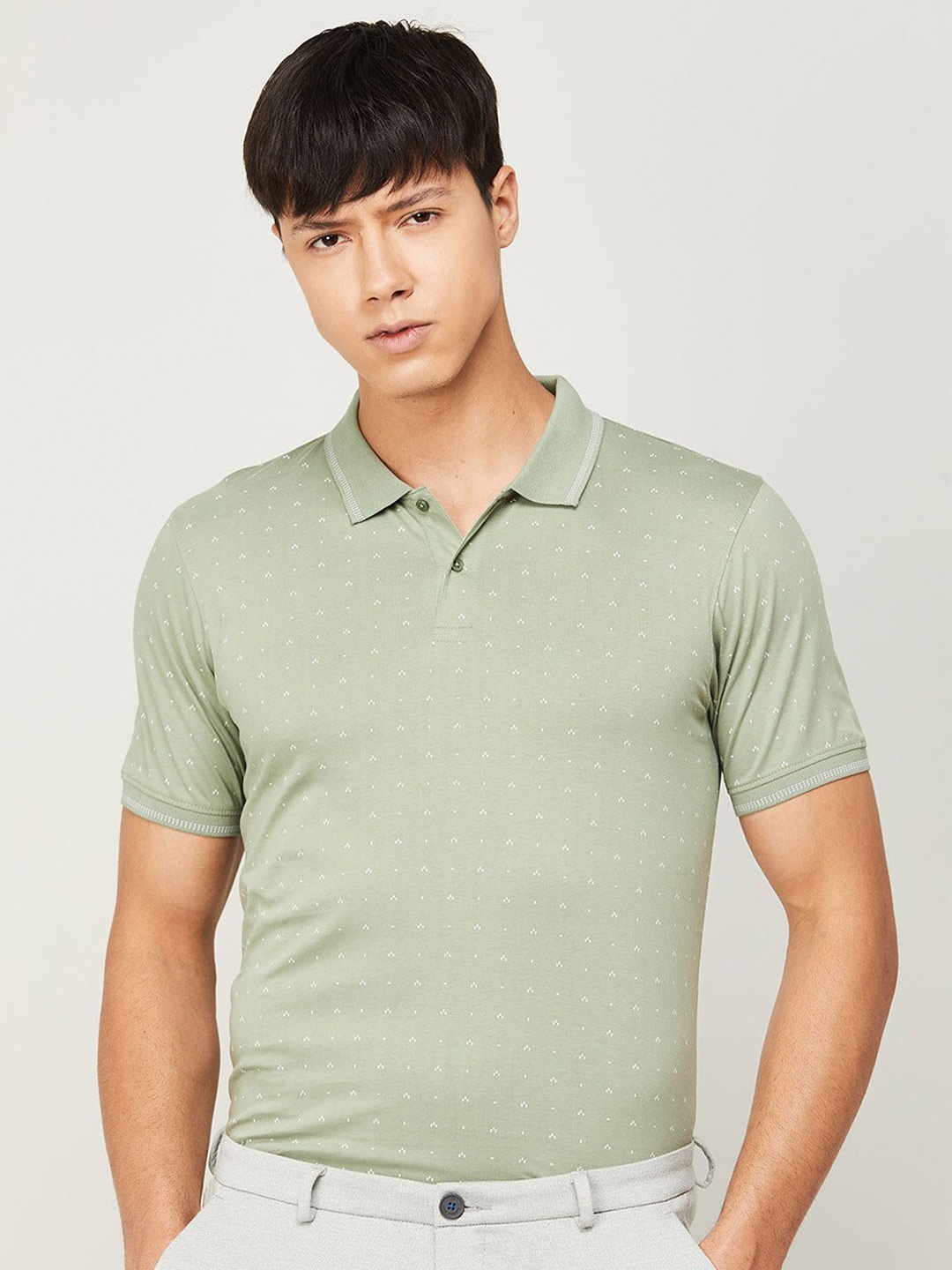 

CODE by Lifestyle Men Conversational Printed Cotton Polo Collar T-shirt, Green