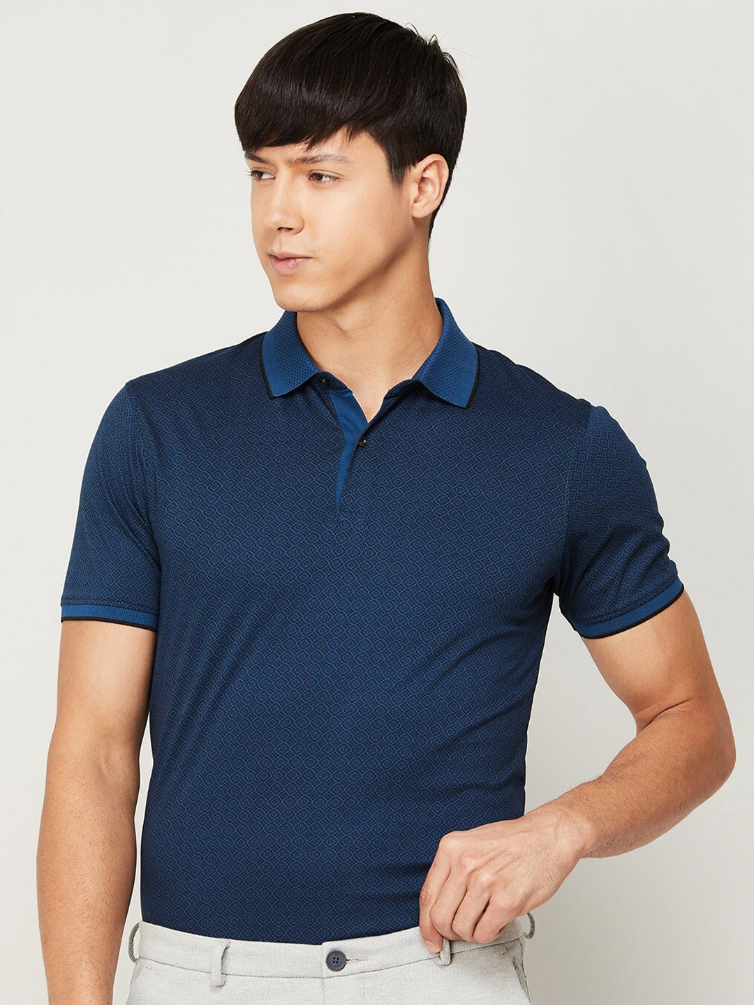

CODE by Lifestyle Men Printed Polo Collar Cotton T-shirt, Blue