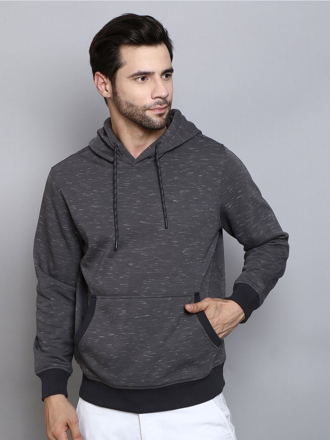 

SIAPA Men Printed Hooded Cotton Sweatshirt, Grey