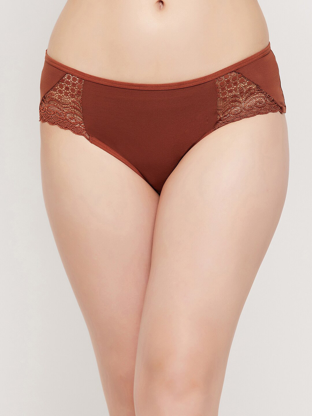 

Clovia Women Mid Waist Cotton Hipster Briefs with Lace Inserts PN2705P06S, Brown