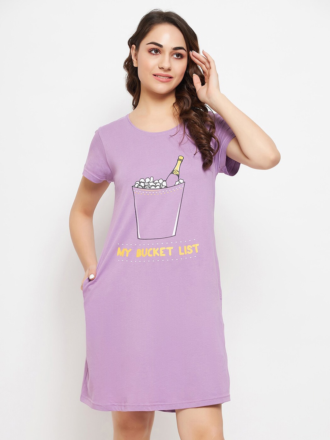 

Clovia Purple Printed Cotton Nightdress