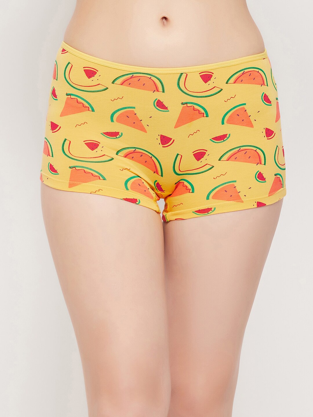 

Clovia Women Watermelon Printed Snuf-Fit Cotton Boy Shorts Briefs, Yellow