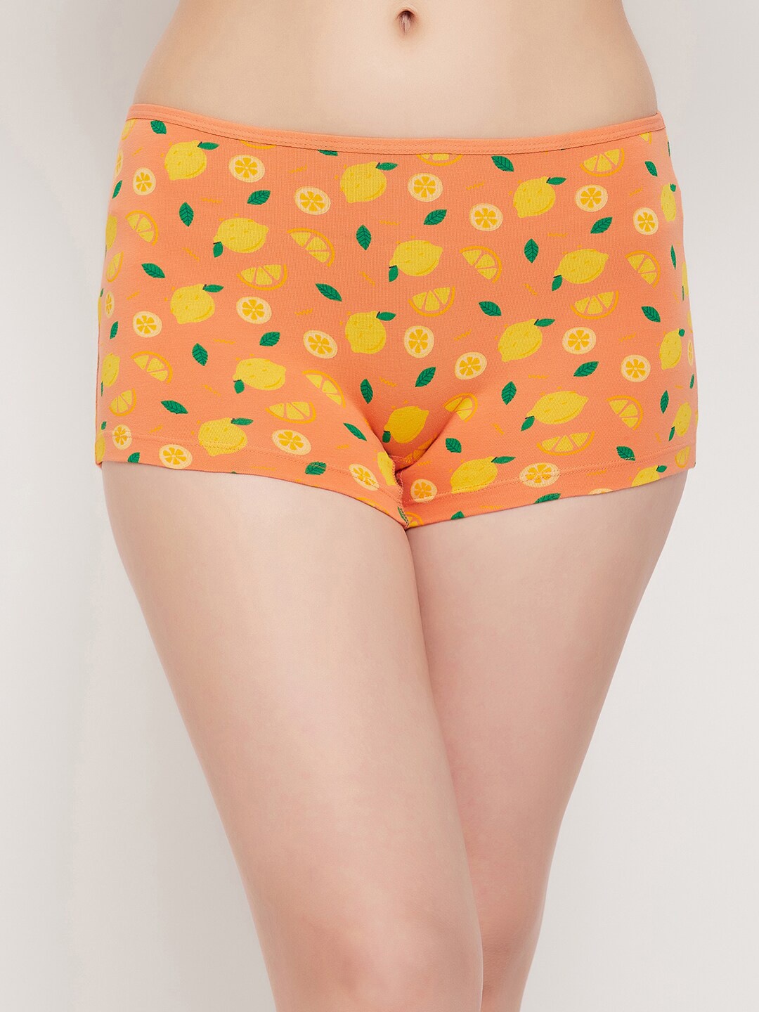 

Clovia Women Mid Waist Fruit Print Cotton Boyshorts, Orange