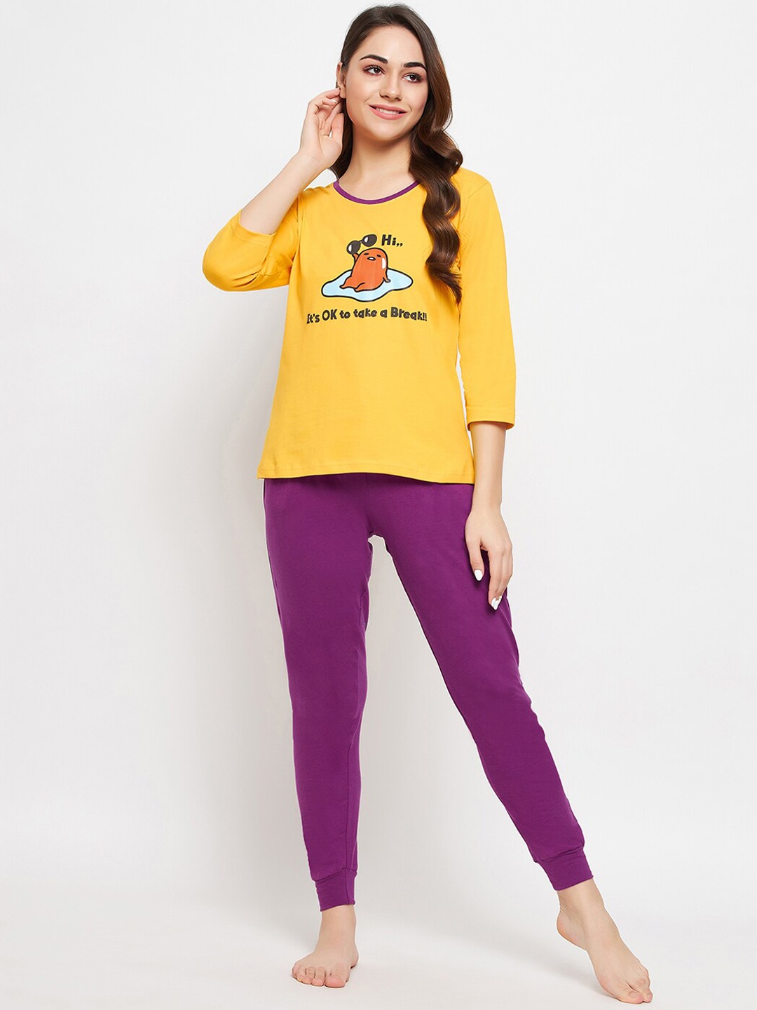 

Clovia Women Graphic Printed Night Suit, Yellow