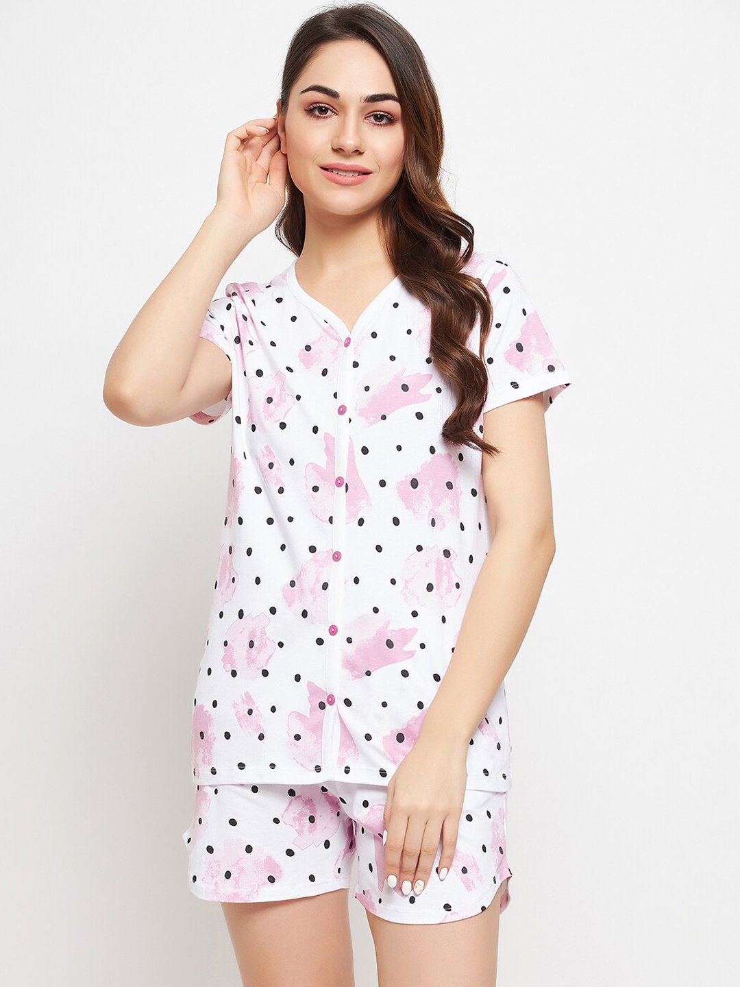 

Clovia Women Printed Night suit, White