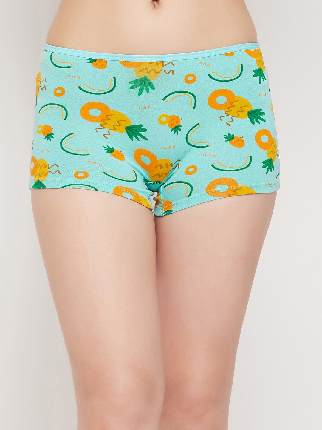 

Clovia Women Printed Mid-Rise Cotton Boy-Short Briefs, Blue