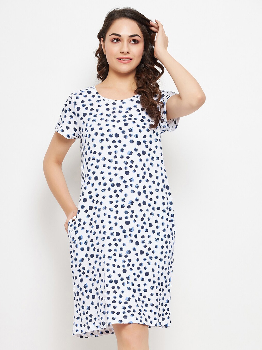 

Clovia Printed Cotton Nightdress, White