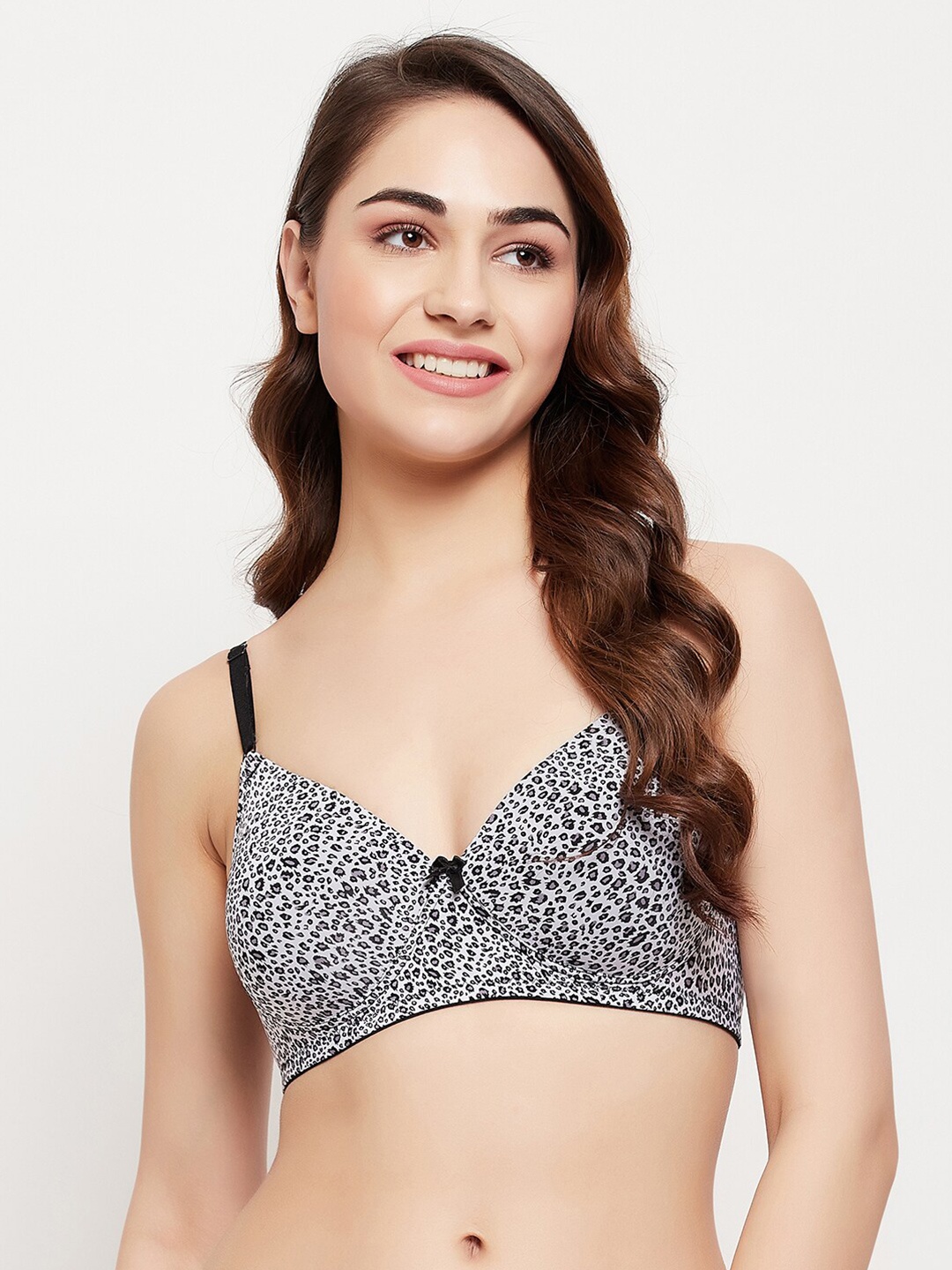 

Clovia Padded Non-Wired Full Cup Animal Print Multiway T-shirt Bra, White