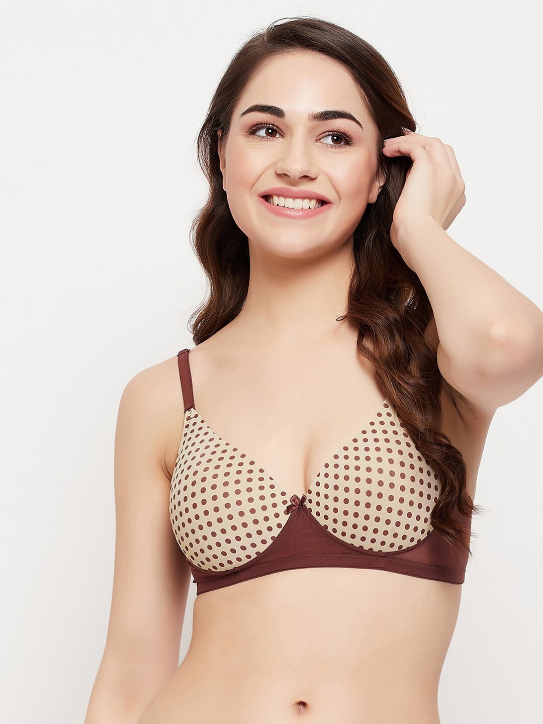 

Clovia Polka Dot Seamless Lightly Padded Bra BR2023Z2432B, Beige