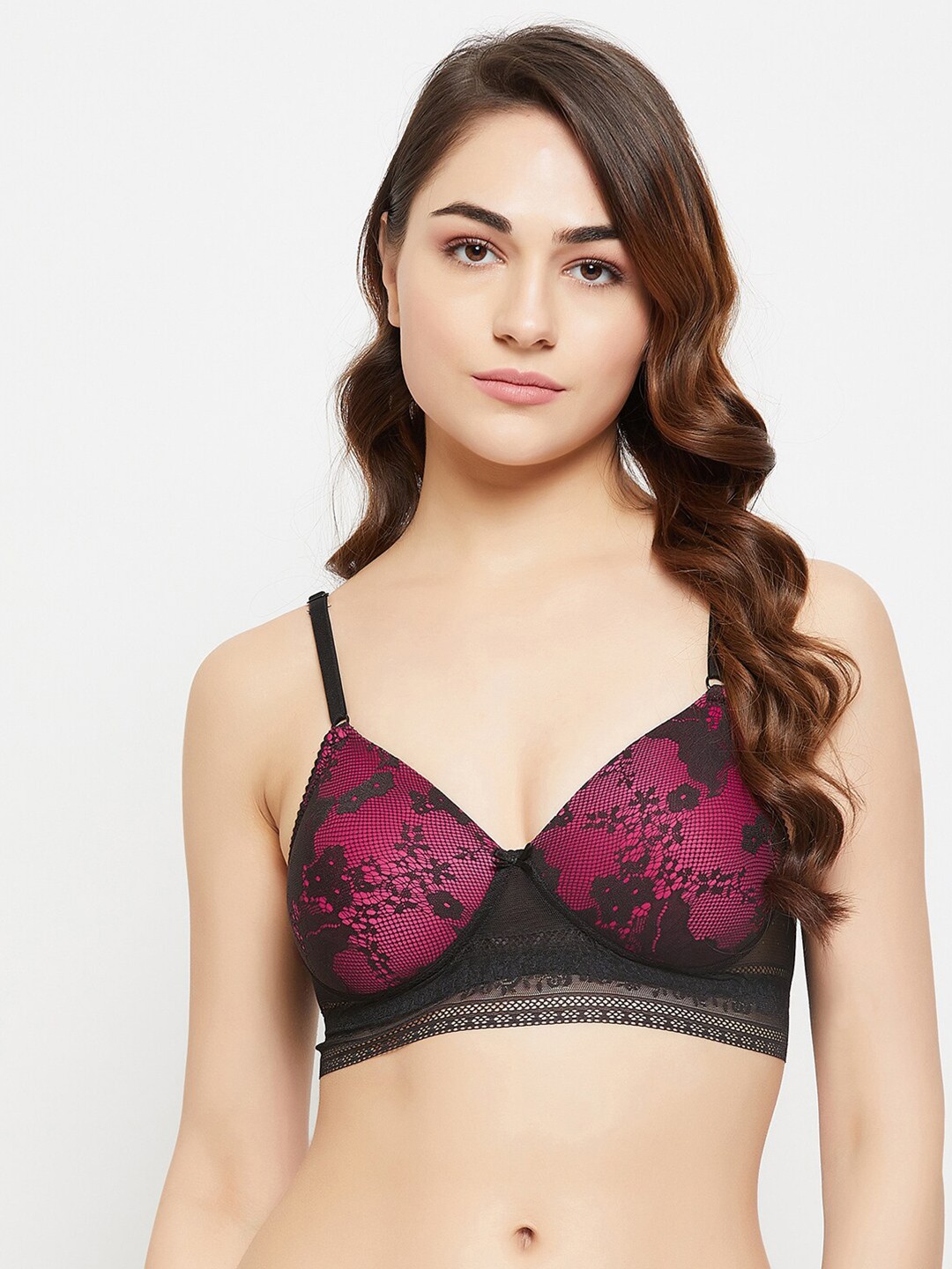 

Clovia Padded Non-Wired Lace Full Cup Bra BR1000W1432E, Pink