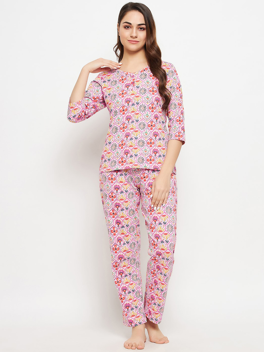 

Clovia Women Print Me Pretty Pure Cotton Top & Pyjama Set, Purple