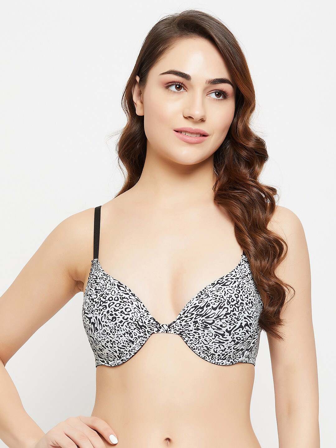 

Clovia Level 2 Push-Up Padded Underwired Demi Cup Animal Print Bra, Black