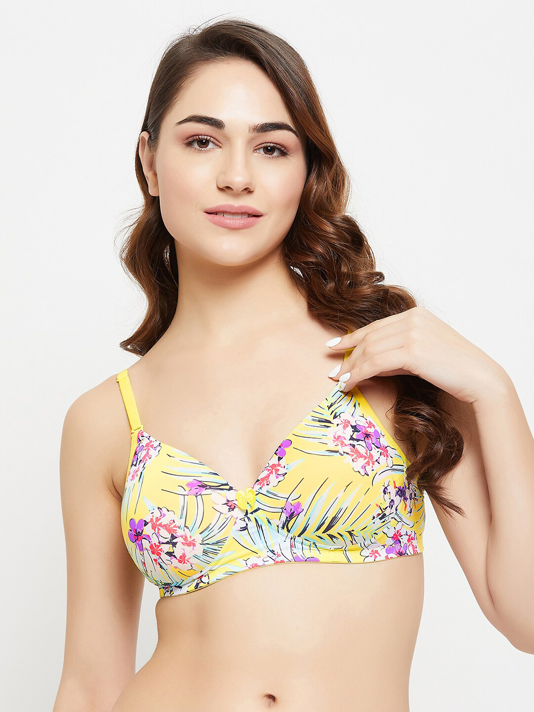

Clovia Floral Printed Lightly Padded T-shirt Bra, Yellow