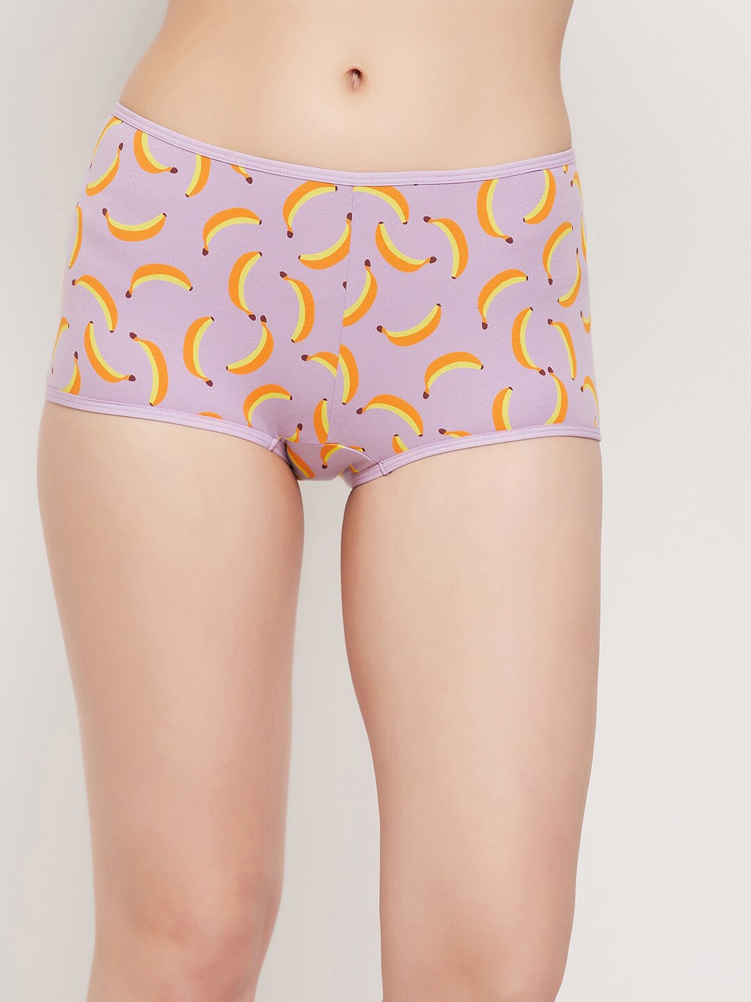 

Clovia Women Cotton Printed Boyshorts Briefs, Purple